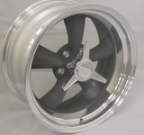 4 POLISHED ALUMINUM SPINNER TRIBAR KNOCKOFF WHEEL RIM CENTER CAP 5 DOG EAR BASE