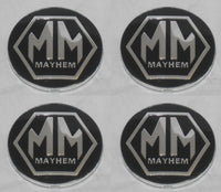 SET OF 4 MAYHEM 65 MM DIA EMBLEM STICKER LOGO FOR WHEEL RIM CENTER CAPS