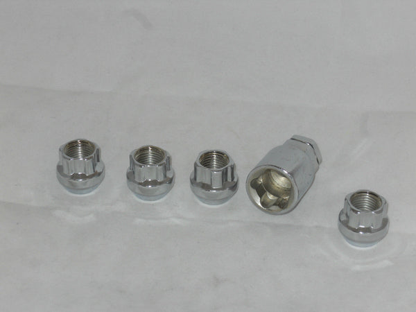 4 CHROME OPEN END BULGE 9/16 WHEEL RIM ACORN LOCKING LUG NUTS LOCKS AND 1 KEY