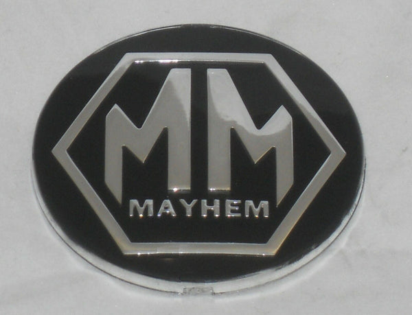MAYHEM BLACK / CHROME 65 MM DIA EMBLEM STICKER LOGO FOR WHEEL RIM CENTER CAP