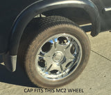 4 CAP DEAL MC2 FORGED CHROME METAL 7" DIAMETER WHEEL RIM CENTER CAPS WITH SCREWS