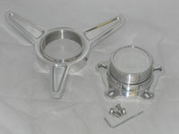 4 POLISHED ALUMINUM SPINNER TRIBAR FITS COYS SHOWWHEELS BG WHEEL RIM CENTER CAPS