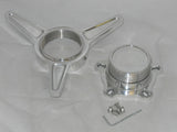 4 POLISHED ALUMINUM SPINNER TRIBAR FITS COYS SHOWWHEELS BG WHEEL RIM CENTER CAPS