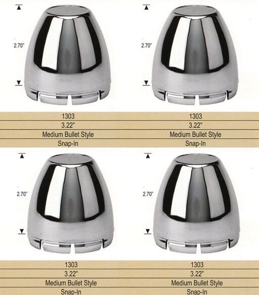 4 CAP DEAL 1303 FITS 3.22" BORE DOME BULLET SHAPED WHEEL RIM CHROME CENTER CAPS