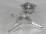 4 POLISHED ALUMINUM SPINNER TRIBAR KNOCKOFF WHEEL RIM CENTER CAP 5 DOG EAR BASE