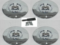 (4) CHROME LOGO VOGUE TYRE CADILLAC WHEEL RIM CENTER CAP SET W/ LOCKS 991-0625