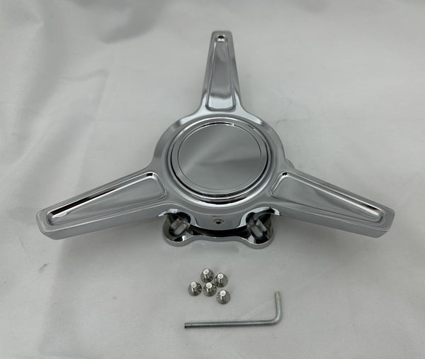 1 CHROME ALUMINUM AMERICAN RACING WHEEL RIM CENTER CAP SPINNER TRI BAR ...