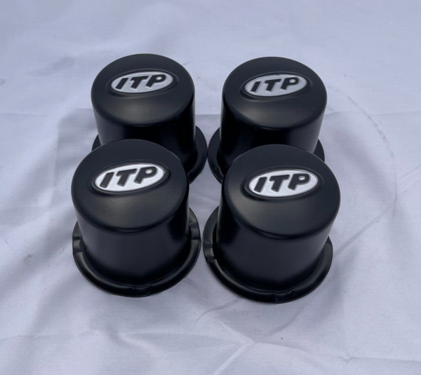 4 CAP DEAL ITP 2.65" Dia Bore Wheels Black Steel Push Thru Center Caps SM130BBX