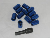 16 BLUE VANADIUM 12x1.25 TUNER 6 HEX WHEEL RIM ACORN SEAT LUG NUTS WITH 1 KEY