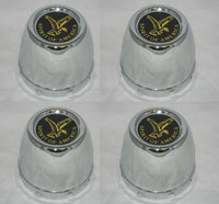 SET OF 4 SPIRIT OF AMERICA CHROME STEEL WHEEL RIM CENTER CAP 3-1/8" BORE SNAP IN