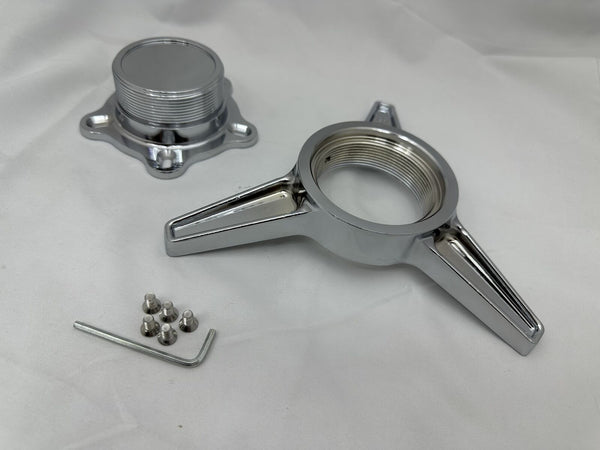 1 CHROME ALUMINUM AMERICAN RACING WHEEL RIM CENTER CAP SPINNER TRI BAR ...