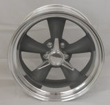 4 POLISHED ALUMINUM SPINNER TRIBAR KNOCKOFF WHEEL RIM CENTER CAP 5 DOG EAR BASE