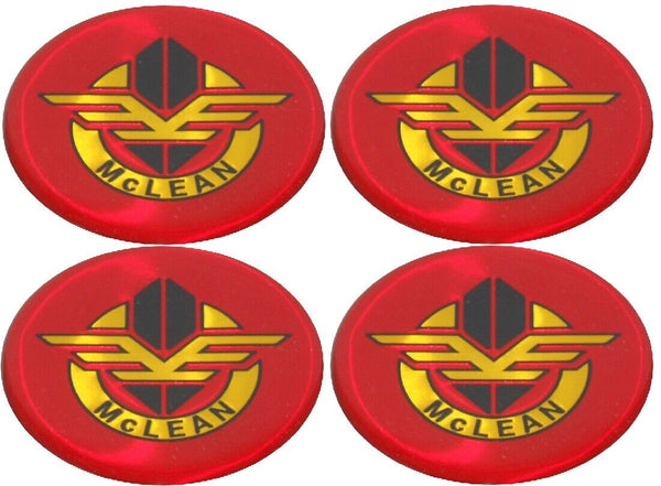 4 - Red McLEAN Wire Wheel Center Cap Round Sticker Logo 2.75" 70mm Diameter