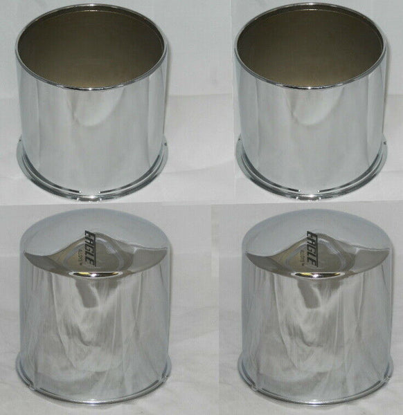 2 OPEN 2 CLOSED 4x4 EAGLE ALLOYS CHROME WHEEL RIM CENTER CAP FITS 4.25" DIA BORE