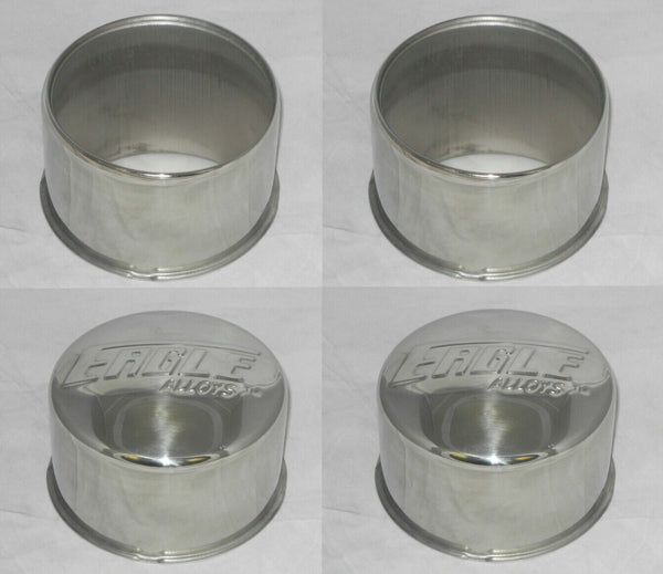 2 OPEN 2 CLOSED 4x4 EAGLE SHORT STAINLESS STEEL WHEEL RIM CENTER CAPS 4.25" BORE